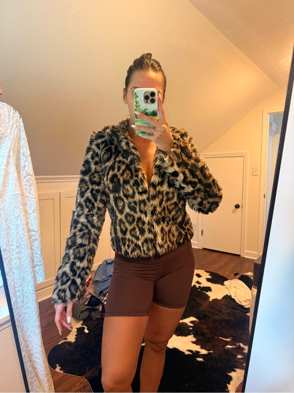 HOMAGE Leopard Faux Fur Teddy Jacket - Brown & Black